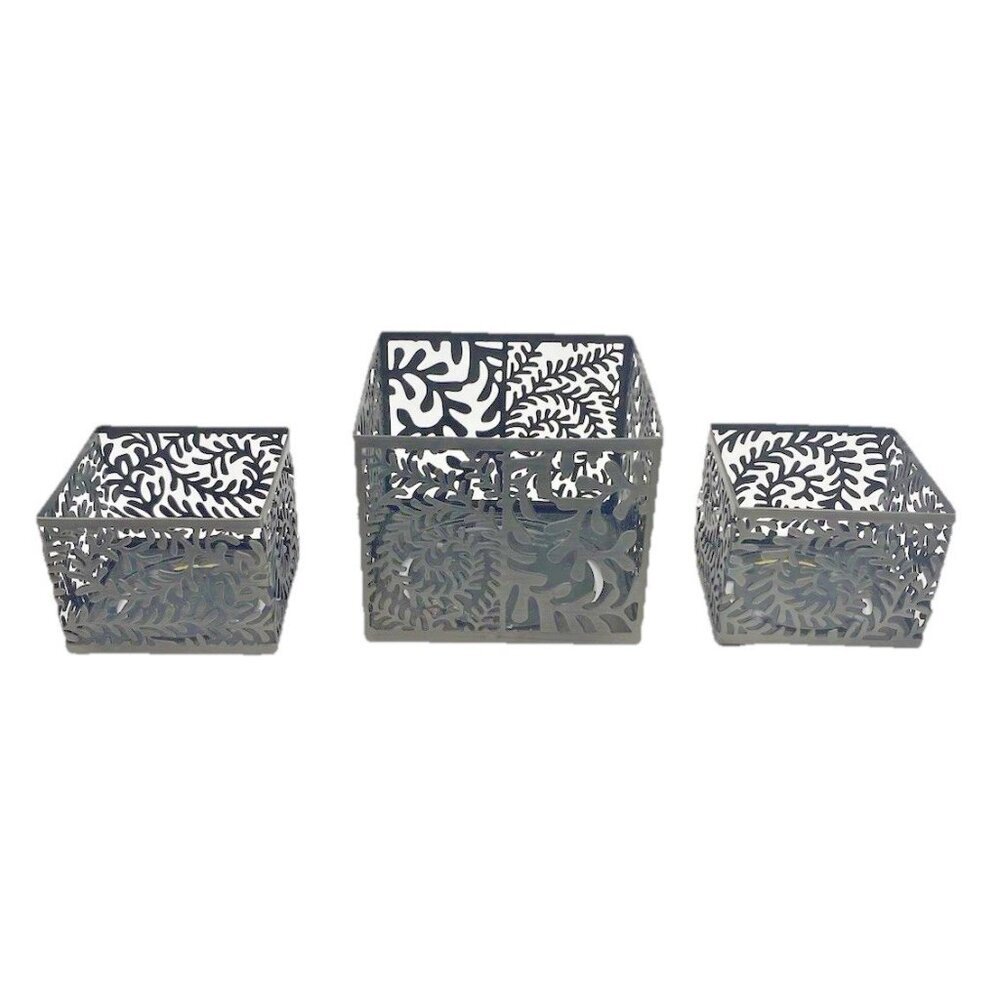 Bath & Body Works Leaves Mini Candle Holders 2 Sizes Silver Metal Square Lot 3